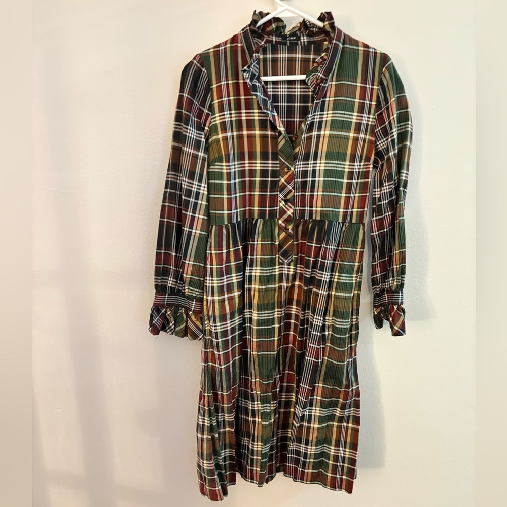 J. Crew Multicolor Plaid Long Sleeve Dress